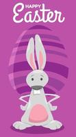 cartoon Easter bunny with painted egg greeting card vector