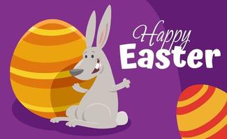 cartoon Easter bunny with painted egg greeting card vector
