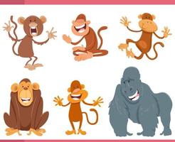 funny cartoon monkeys and apes animal characters set vector
