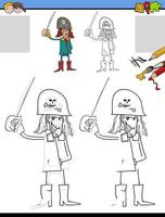 tarea de dibujo y coloración con personaje pirata vector