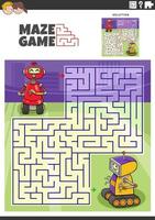 maze game with cartoon robots or droids characters vector