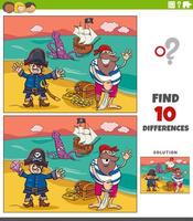 diferencias juego con dibujos animados pirata caracteres con tesoro vector