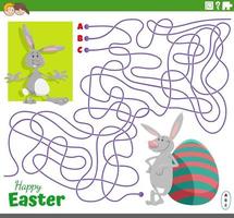 path maze game with cartoon Easter Bunnies characters vector