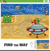 find the way maze game with cartoon alien characters vector