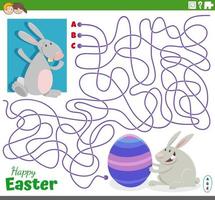 maze game with cartoon Easter Bunnies with egg vector
