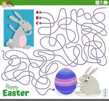 maze game with cartoon Easter Bunnies with egg vector