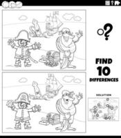 differences game with cartoon pirates coloring page vector