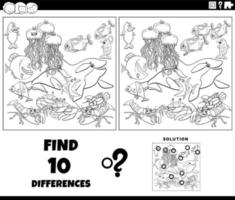 differences game with marine animals coloring page vector