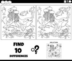 diferencias juego con marina animales colorante página vector