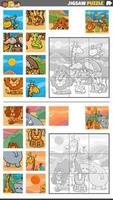 jigsaw puzzle game set with cartoon Safari animals vector