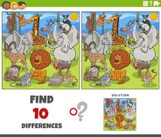 differences game with cartoon wild animal characters vector