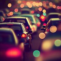 Traffic jam, blurred bokeh background - AI generated image photo