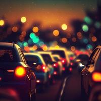 Traffic jam, blurred bokeh background - AI generated image photo