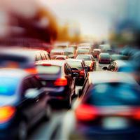 Traffic jam, blurred bokeh background - AI generated image photo