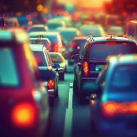 Traffic jam, blurred bokeh background - AI generated image photo