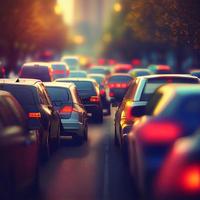 Traffic jam, blurred bokeh background - AI generated image photo