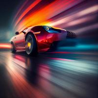 Car racing at high speed, blurred background - AI generated image photo