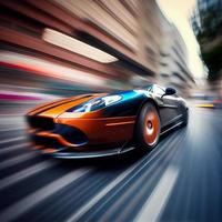 Car racing at high speed, blurred background - AI generated image photo