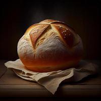 Homemade fresh sourdough bread, dark background - AI generated image photo