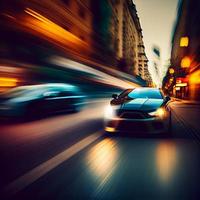 Car racing at high speed, blurred background - AI generated image photo