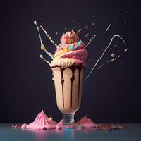 Stylish beautiful fruity milkshake, chocolate drop splashes - image photo