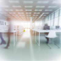 Light spacious large office, blurred stylish background - image photo