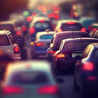 Traffic jam, blurred bokeh background - AI generated image photo