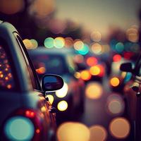 Traffic jam, blurred bokeh background - AI generated image photo
