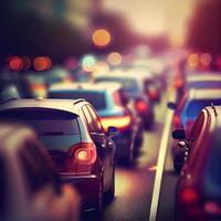 Traffic jam, blurred bokeh background - AI generated image photo