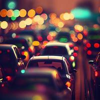 Traffic jam, blurred bokeh background - AI generated image photo