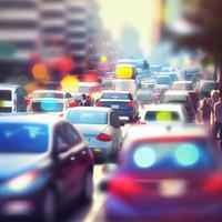 Traffic jam, blurred bokeh background - AI generated image photo