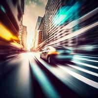 Car racing at high speed, blurred background - AI generated image photo