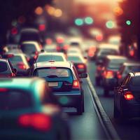 Traffic jam, blurred bokeh background - AI generated image photo