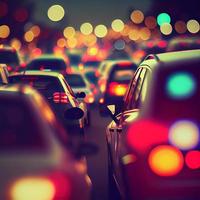 Traffic jam, blurred bokeh background - AI generated image photo