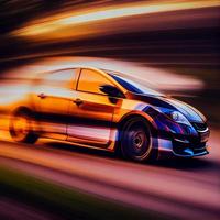 Car racing at high speed, blurred background - AI generated image photo
