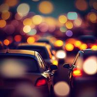 Traffic jam, blurred bokeh background - AI generated image photo