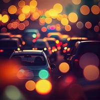 Traffic jam, blurred bokeh background - AI generated image photo