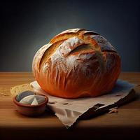 Homemade fresh sourdough bread, dark background - AI generated image photo