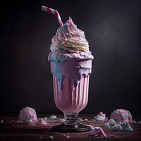 Stylish beautiful fruity milkshake, chocolate drop splashes - image photo