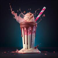 Stylish beautiful fruity milkshake, chocolate drop splashes - image photo