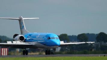 AMSTERDAM, THE NETHERLANDS JULY 26, 2017 - KLM Cityhopper Fokker 70 PH KZB braking after landing at runway 36L Polderbaan. Shiphol Airport, Amsterdam, Holland video