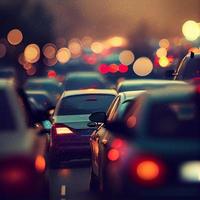 Traffic jam, blurred bokeh background - AI generated image photo