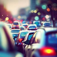 Traffic jam, blurred bokeh background - AI generated image photo