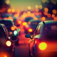 Traffic jam, blurred bokeh background - AI generated image photo