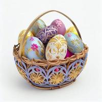 Easter eggs in a basket, easter 2023, happy easter celebration - AI generated image photo