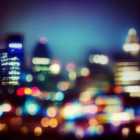 City night landscape bokeh, blurred illustration, urban landscape at dusk time - image photo