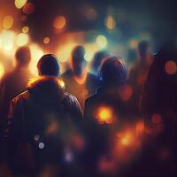 Crowd of people walking from work, sunset blurred bokeh background - image photo