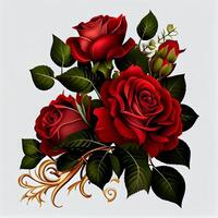 Red rose on white background, floral pattern - image photo