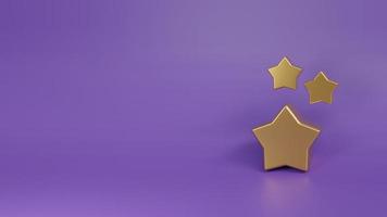 Golden stars on purple background, copy space.3D rendering. photo