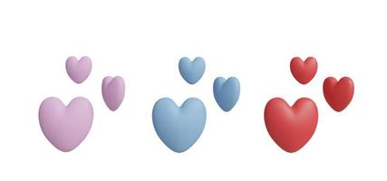 Sweet pastel hearts on a white background, 3d rendering. photo